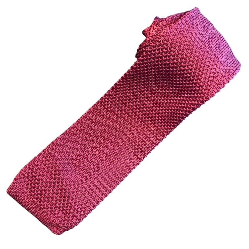 BURMA BIBAS Knit Skinny Square 2" End Bottom Men's Necktie Red Polyester Retro